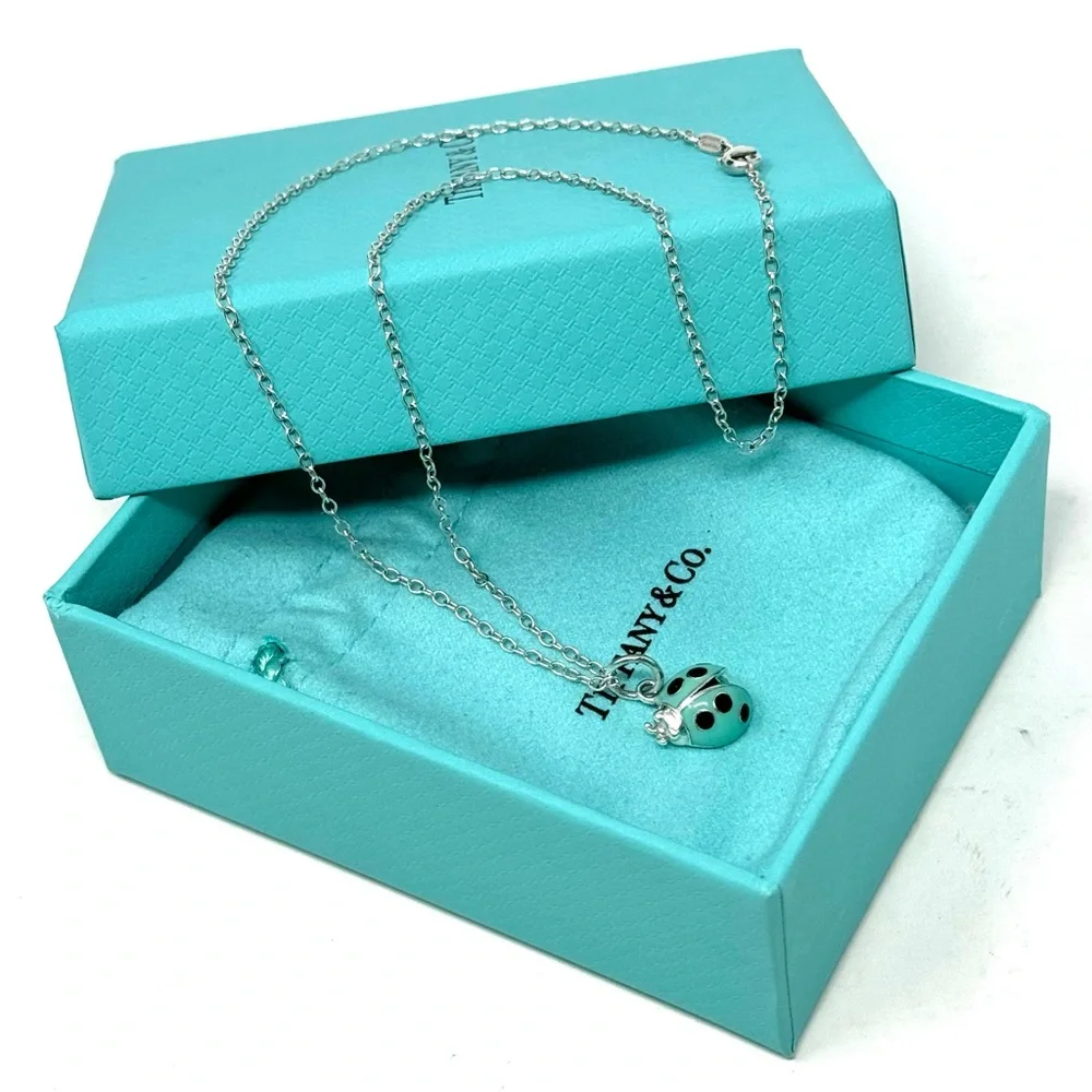 Authentic Tiffany & co. Enamel Blue / Black Lady Bug Pendant Necklaces. - Picture 11 of 12